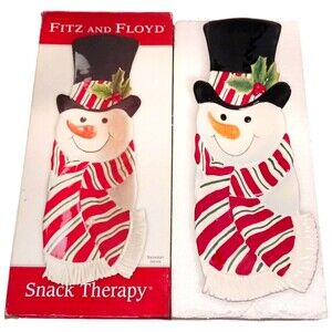 Fitz And Floyd Snack Therapy Snowman Cookie Candy Serving Tray Platter Christmas